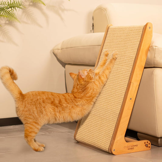 CHEERHOME PETS Sisal Cat Scratcher Ramp for Indoor L-Shape Solid Wooden