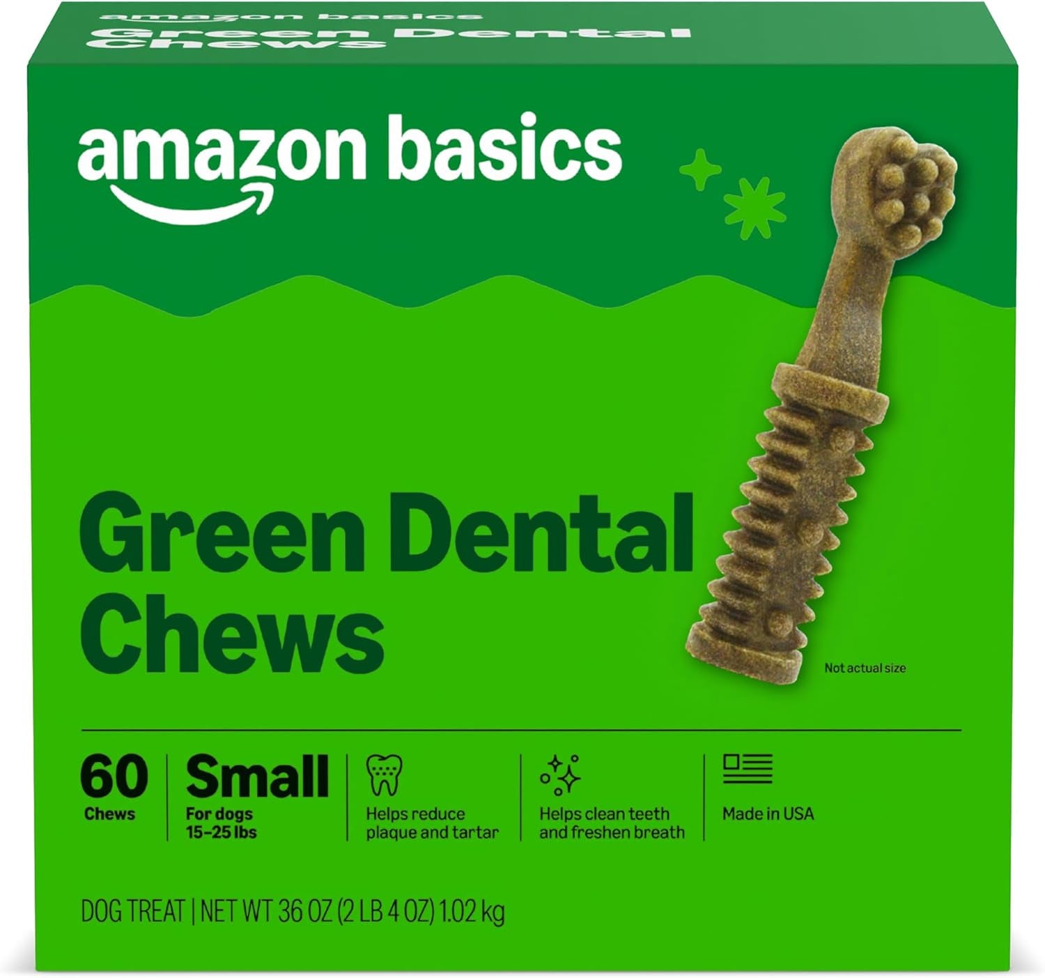 Amazon Basics Dental Dog Treats to Help Clean Teeth & Freshen Breath for Small Dogs, Small, Unflavored, per Pack: 60 Count, 2.25 Pounds (Previously Wag)