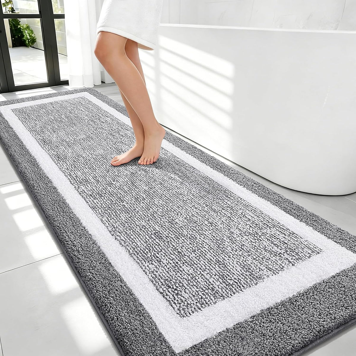 OLANLY Bathroom Runner Rugs 70X24, Extra Long Bath Mats for Bathroom, Grey