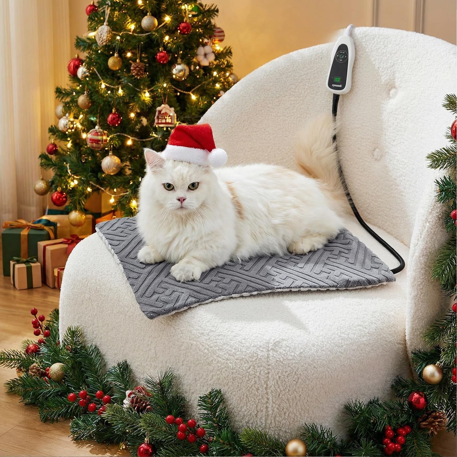 ZOMISIA Cat Heating Pad - 11 Adjustable Temperature and 25 Timer Options, Heated Cat Bed Indoor with Chew-Resistant Cord for Small Dogs, 18X18 Inch