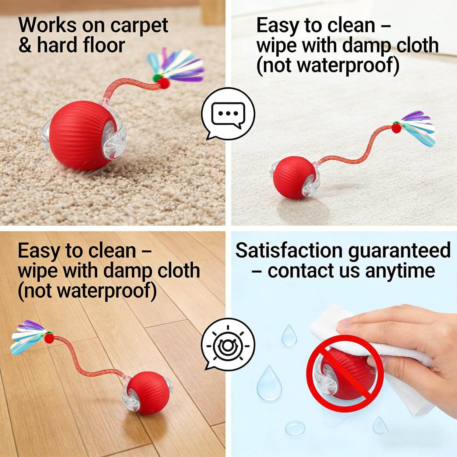 New Upgraded Interactive Cat Toy Ball – Smart Automatic Rolling Stimulating Chasing Teaser Ball for Bored Indoor Adult Cats and Dogs (Red)