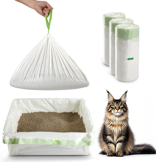 Cat Litter Box Liners Disposal Bags with Tie Handles,Large,37" X 17" Jumbo Drawstring Extra Durable Pet Cat Pan Liners for Litter Box Extra-Thick Kitty Litter Box Bag-36 Counts (3 Pack)