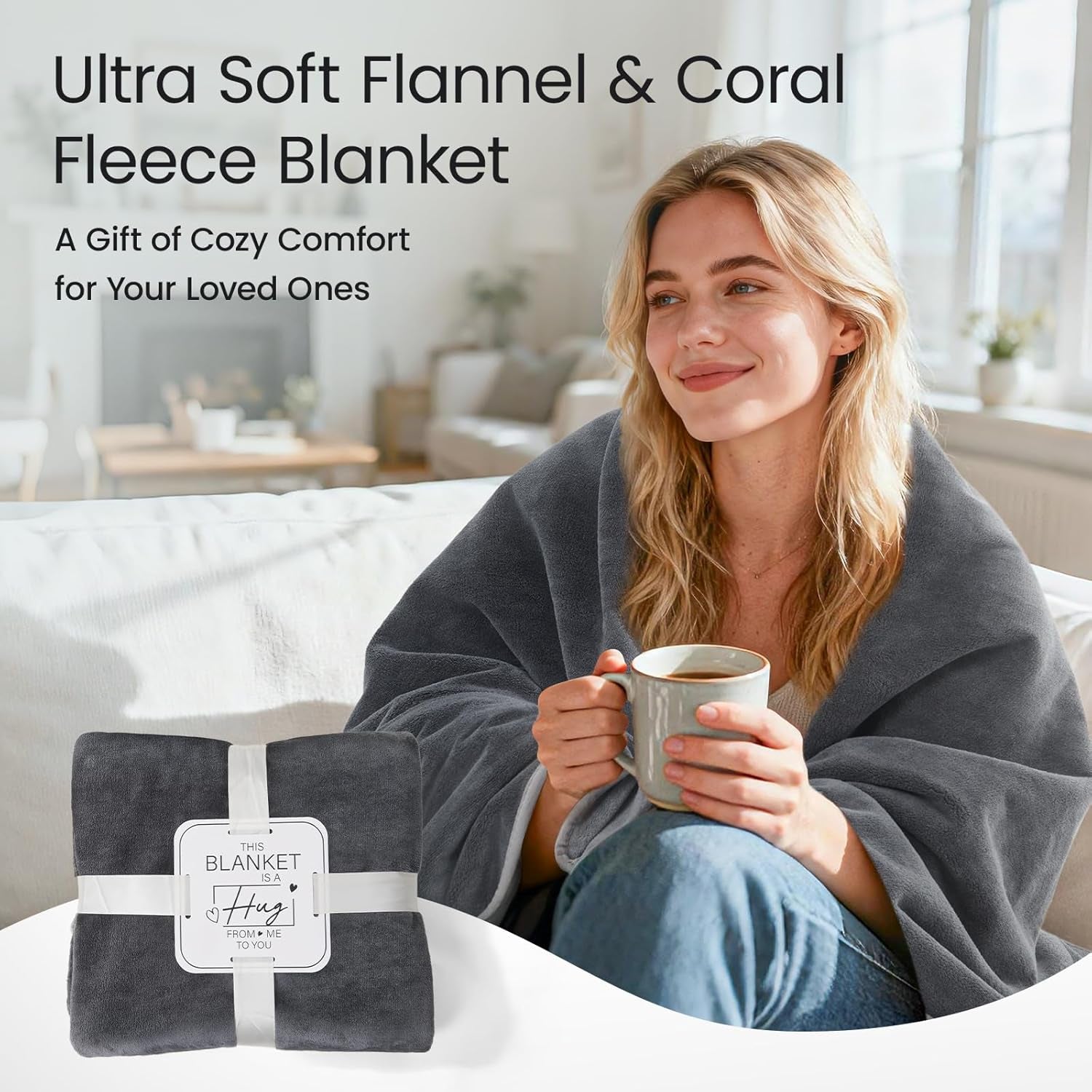 LOOBANI Waterproof Throw Blanket for Couch: Reversible Leakproof Couch Blanket 40" X 60", Soft Flannel & Coral Fleece Bed Blanket Stain-Proof for Sofa Cover, Pet Accidents, Travel, Grey