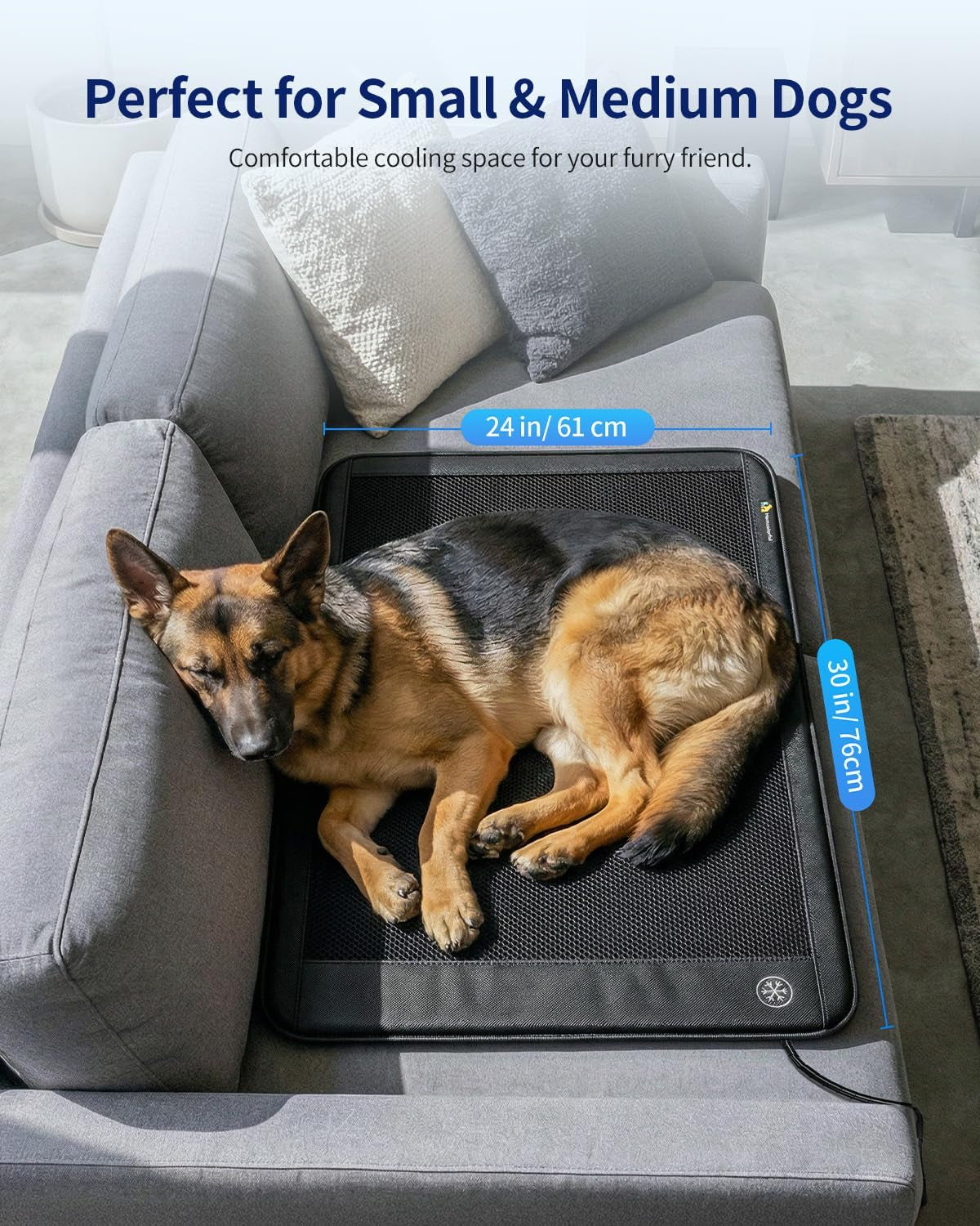 Electric Dog Cooling Mat, 30"X24" Pet Cooling Mat Indoor for Dogs and Cats, 3 Cooling Levels, Ultra-Quiet Operation, Non-Slip Chill Pad for Dogs & Cats from 22–55 Lbs, Ideal for Summer