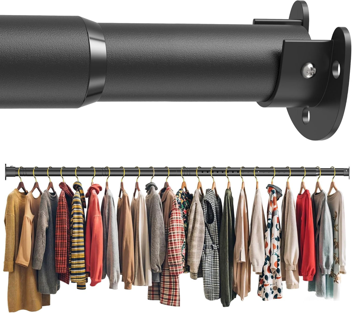 Metal Closet Rod 1.3" Heavy Duty Adjustable Hanging Rod 17-87 Inch