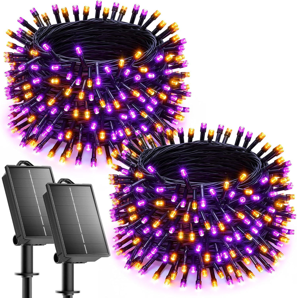 Brightown 2 Pack Solar Halloween Lights, 144Ft 400 LED, Orange & Purple