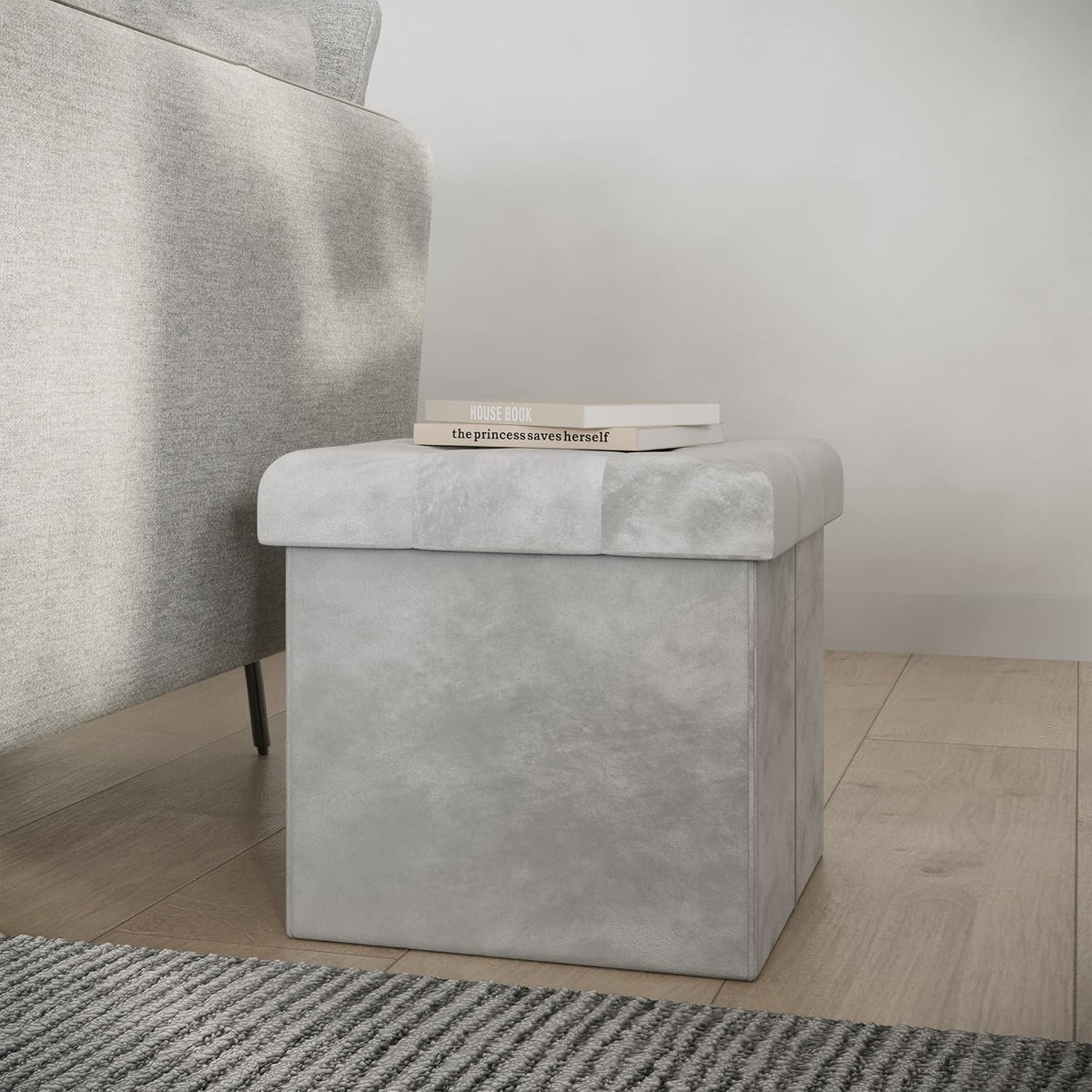 Storage Ottoman - Velvet Tufted Footrest, Linen Chest, or Storage Organizer with Removable Lid for Bedroom, Living Room, or Dorm by Lavish Home (Gray)