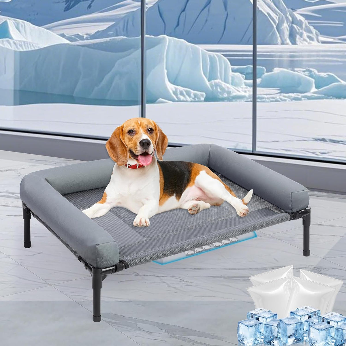 34'' Cooling Elevated Dog Bed with Pillow Breathable Dog Cot Beds(Small)