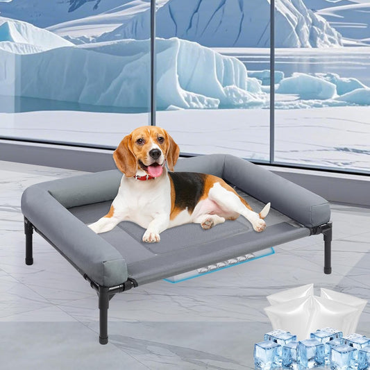 34'' Cooling Elevated Dog Bed with Pillow Breathable Dog Cot Beds(Small)