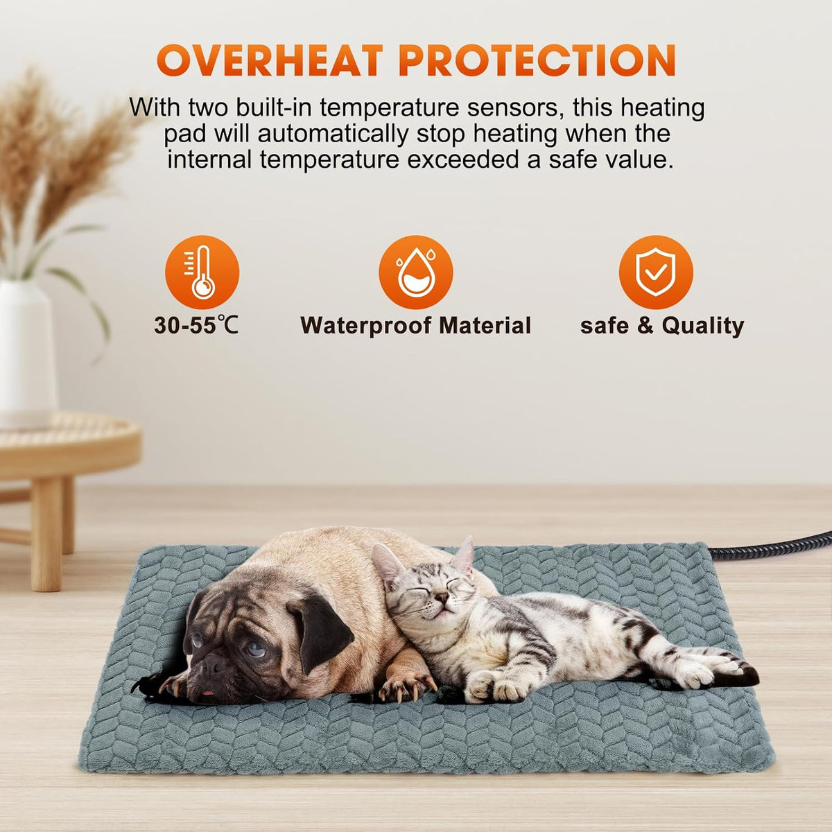 GASUR Heated Dog Bed, 28''X20'' Waterproof Cat Heating Pad with Timer Temperature Adjustable, Indoor Heated Electric Pet Bed for Cats Dogs, Auto Power-Off, Anti-Bite Pet Heated Pad, Medium