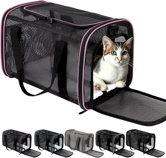 Cat Carrier Soft-Sided Dog Pet Carrier Pets Travel Carriers for Big Cats Small Dogs Mesh Puppy Carry Bag,Tsa Airline up to 16 Lbs (Pink, 17 * 11 * 11)