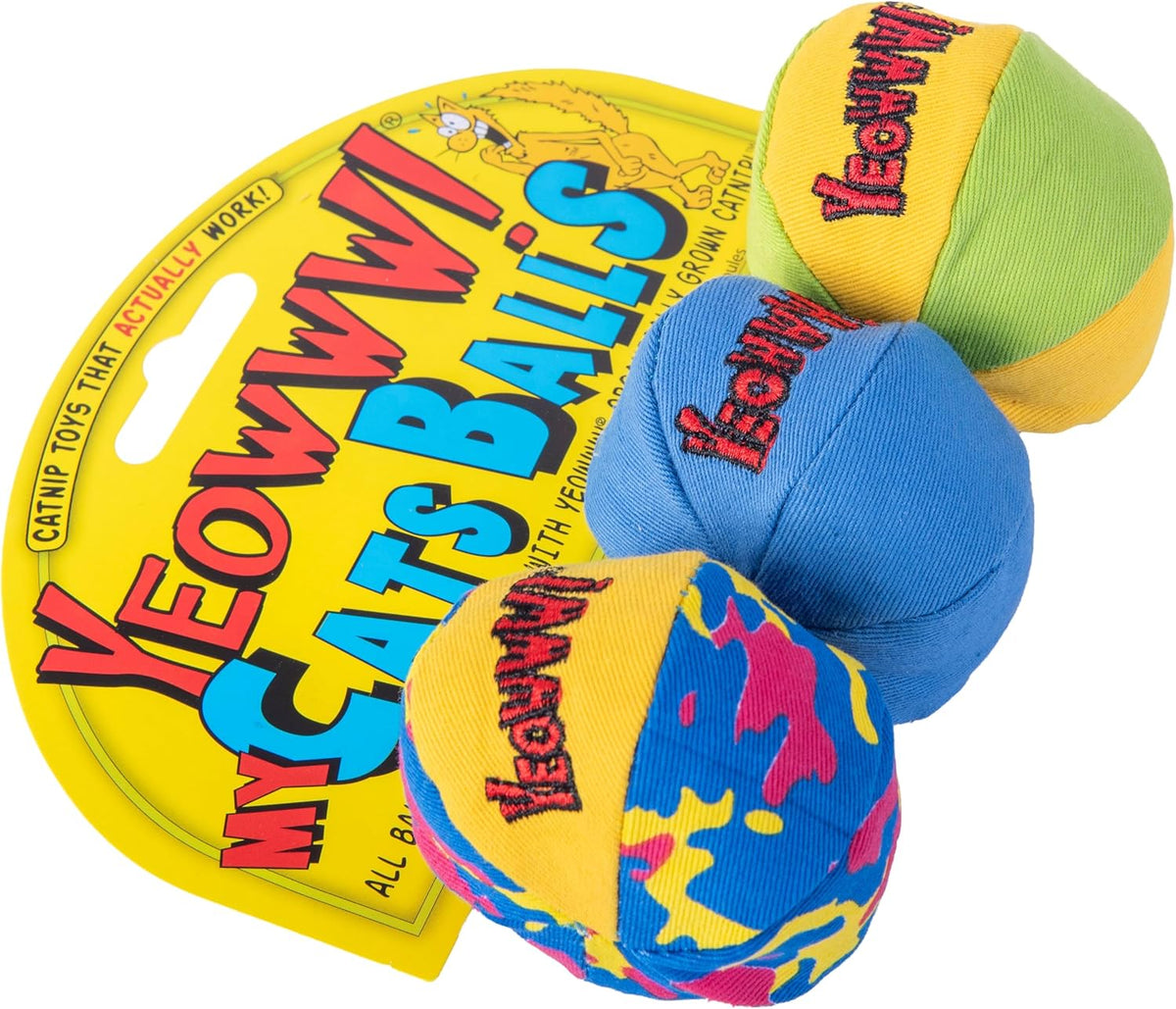 Yeowww! Catnip My Cats Balls Toys for Cats - 3-Pack - Durable Cotton Twill - Made in the USA - Stuffed with Organically Grown Catnip