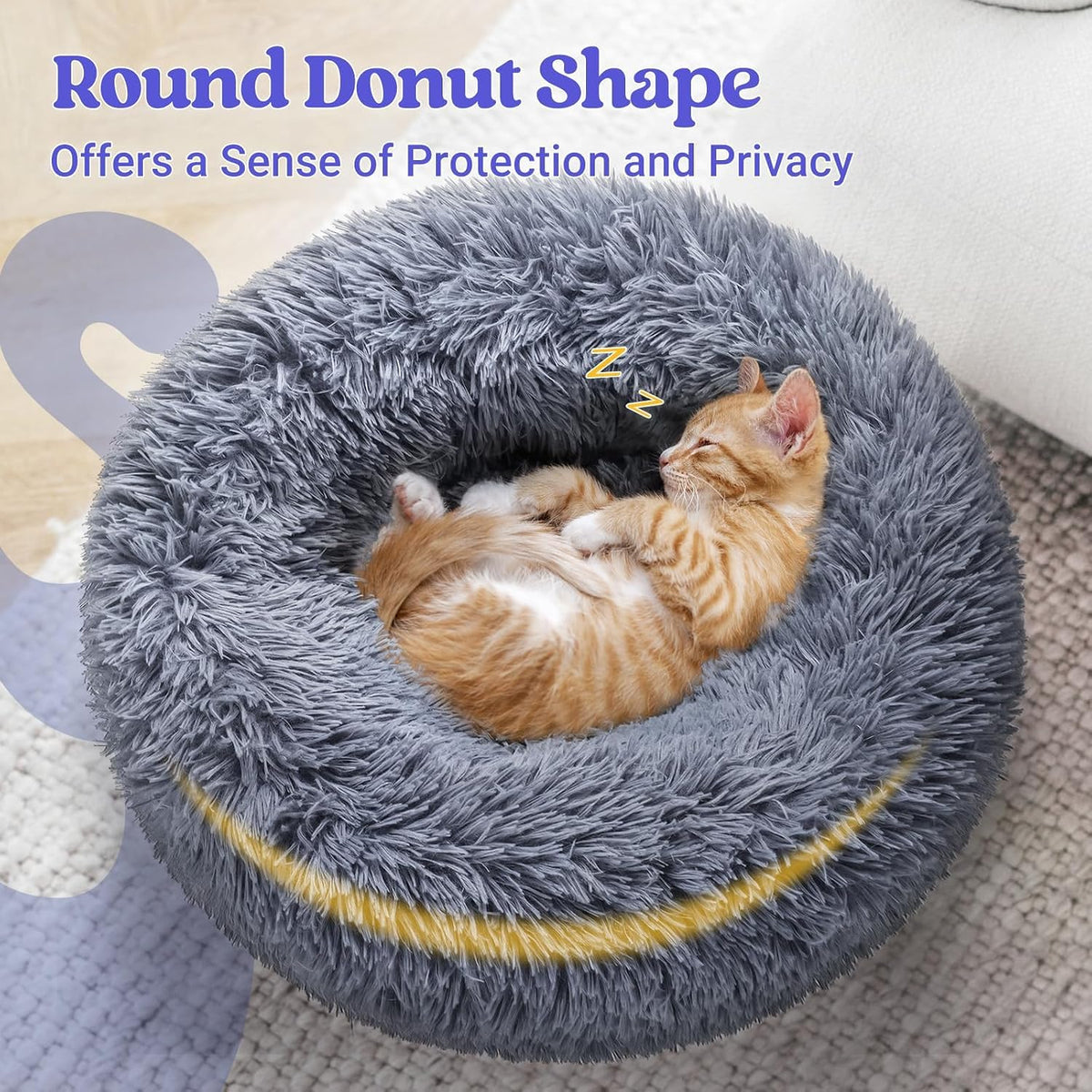 Rabbitgoo Calming Cat Beds for Indoor Cats, 20 Inches, Dark Grey
