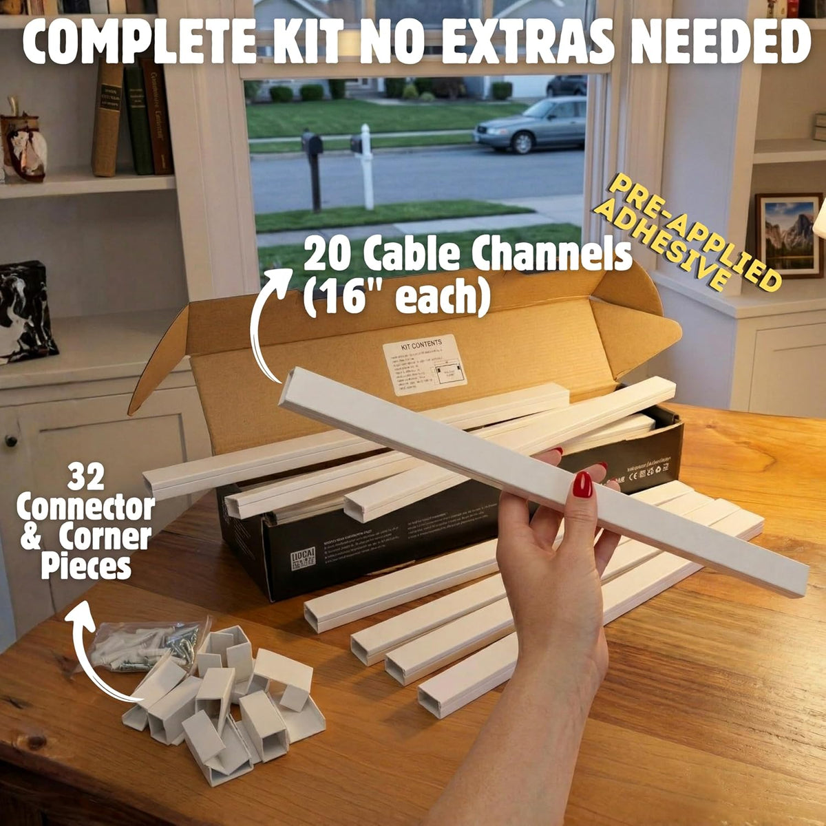 A+ ELECTRIC Cord Cover Full Kit, 26Ft/315In Self-Adhesive Cable Raceway, 20 Snap-On Channels, Wire Hider for TV, HDMI & Speaker Cables, Includes Connectors & Corners, Paintable Cable Management, White