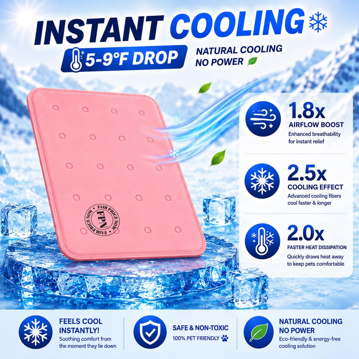 Pet Cooling Mat for Dogs and Cats, Pressure Activated Self Cooling Pad 17.5" X 17.5"