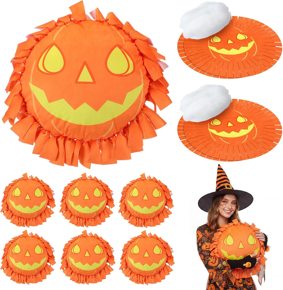Weysat 6 Sets Halloween Pumpkin Tied Pillow Craft Kit Jack-O'-Lantern