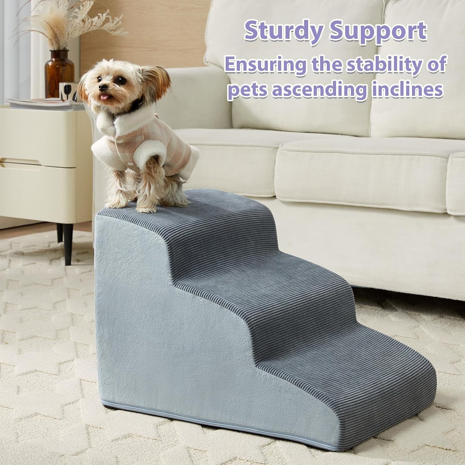 LEXTRO Dog Stairs for Small Dogs, 2-Steps Dog Ramp for Couch, Pet Stairs with Highly Supportive Foam and Non-Slip Bottom, Pet Steps for Cat & Doggie (High 11.8 Inch)