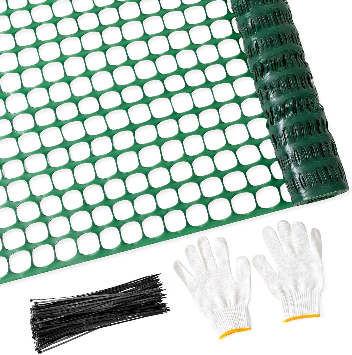Potatolife 4'X100' Plastic Mesh Fence for Garden with 100 Zip Ties, Green