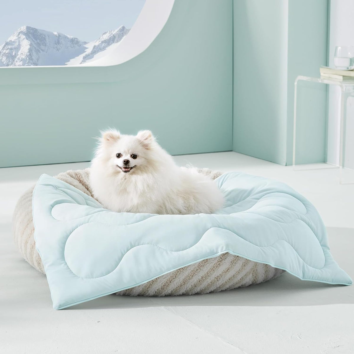 MIXJOY Cooling Blanket for Small Dog Breathable, Double Sided Q-MAX>0.5, Lightweight Pet Cooling Throw Blanket Summer for Dog Bed & Dog Crate, Washable Soft Dog Cat Cold Mat Durable, Aqua Blue, 25X35
