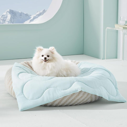 MIXJOY Cooling Blanket for Small Dog Breathable, Double Sided Q-MAX>0.5, Lightweight Pet Cooling Throw Blanket Summer for Dog Bed & Dog Crate, Washable Soft Dog Cat Cold Mat Durable, Aqua Blue, 25X35