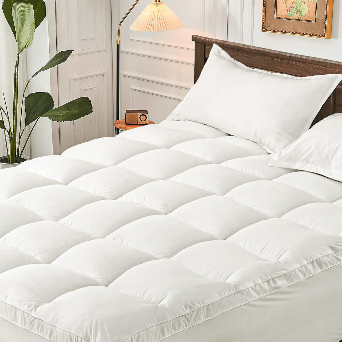 CYMULA Queen Mattress Topper for Back Pain - Extra Thick Cooling Mattress Pad Cover for Queen Size Bed - Soft Mattress Protector Pillow Top with 8-21 Inch Deep Pocket 3D Snow down Alternative Fill