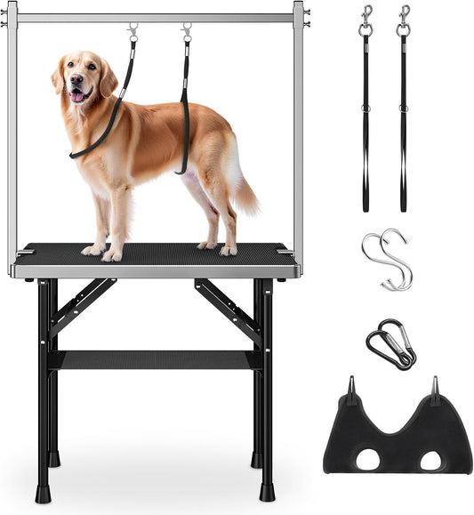 Dog Grooming Table with Arm, Hammock, Nooses, 35.5"L×23.6"W Tabletop