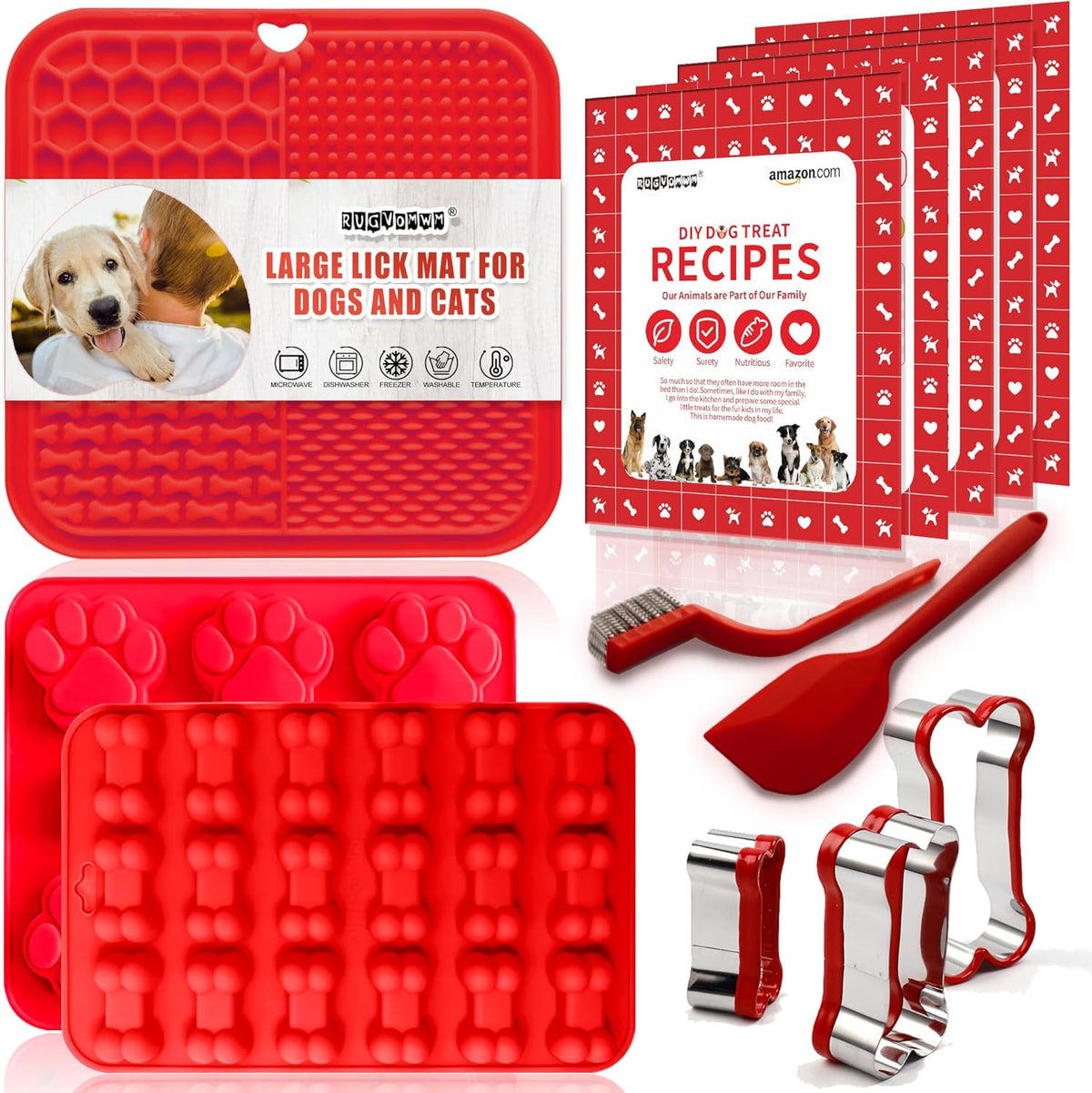 Homemade Dog Treat Molds Silicone,Lick Mat for Dogs & Cats with Suction Cups,Cookie Cutters for Homemade Dog Treats,Includes Vet-Approved Recipe Cards
