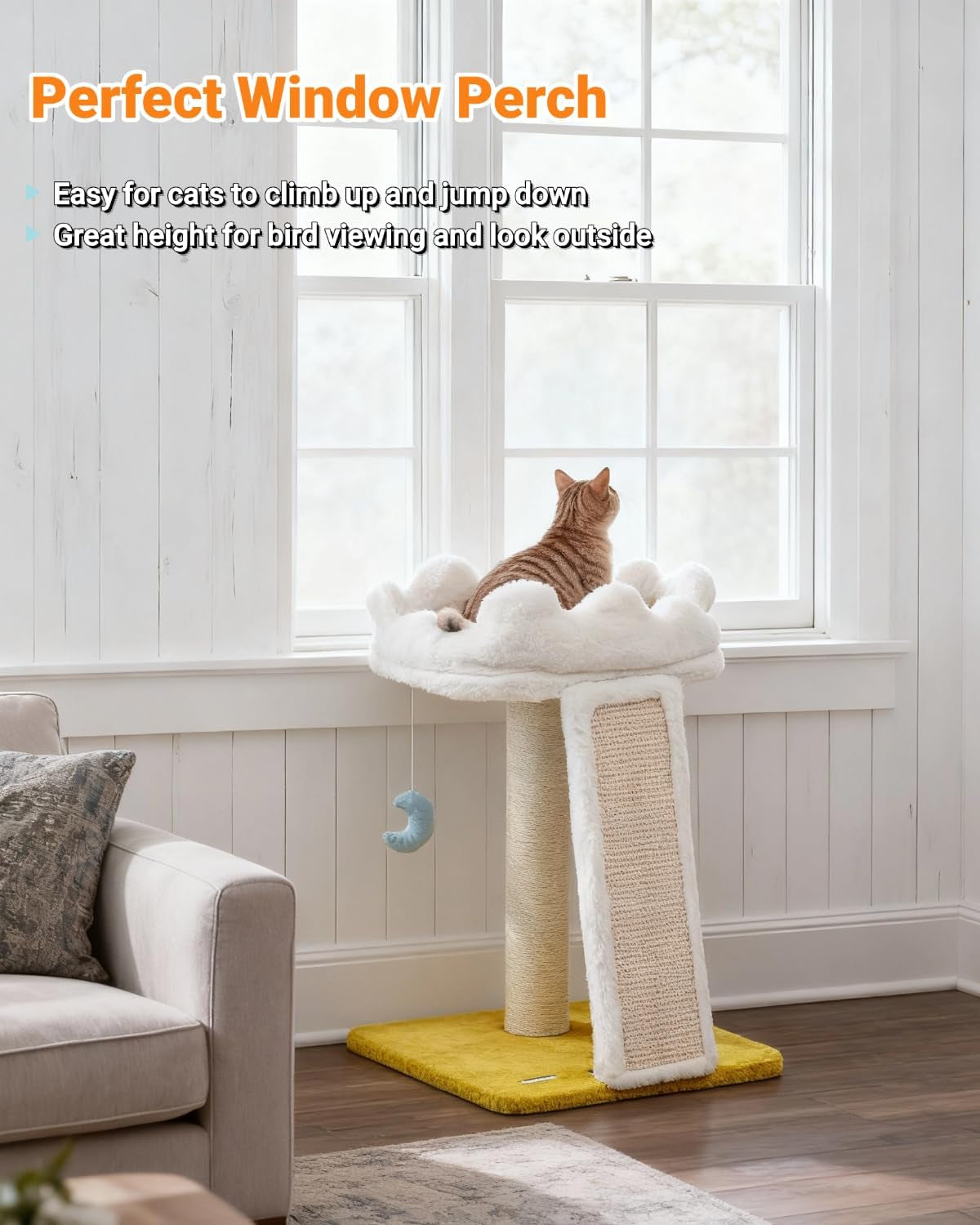 Happi N Pets Cat Tree, Cloud Cat Tower with Soft Bed, Cat Scratching Post & Pad with Larger Perch for Window Viewing, Small Cat Tree with Cute Toys, Bonus Catnip