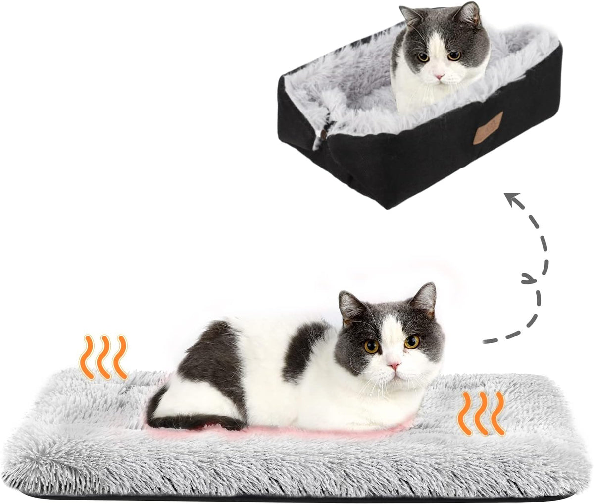 Self Warming Cat Bed, Foldable Self Heated Cat Mat Extra Warm Thermal Heating Pet Pad 24 X 20 Inch for Indoor Outdoor Cats, Non-Slip Bottom Washable Non Electric Black