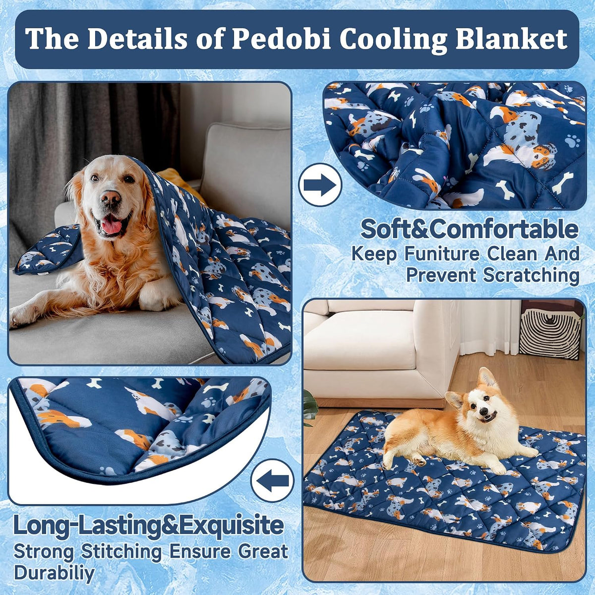 Dog Cooling Mat, Premium Lightweight Pet Cooling Blanket Bed Cover for Dogs, Cat, Puppies | Ice Silk Cooling Pad for Dogs Furniture Protector | Machine Washable Pet Blanket, 28''X40''