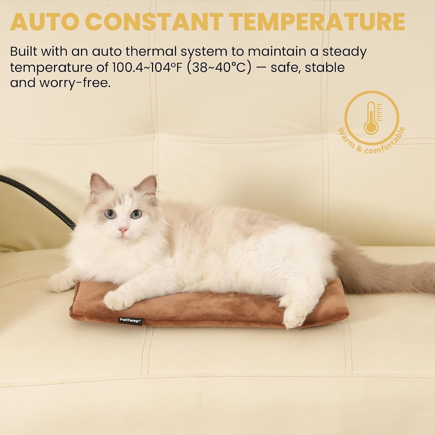 Pet Heating Pad for Cats Dogs Indoor & Sheltered Outdoor Waterproof Heated Cat Bed Heated Dog Bed Chew Resistant Cord Constant Temperature Brown 16 X 13 Inch
