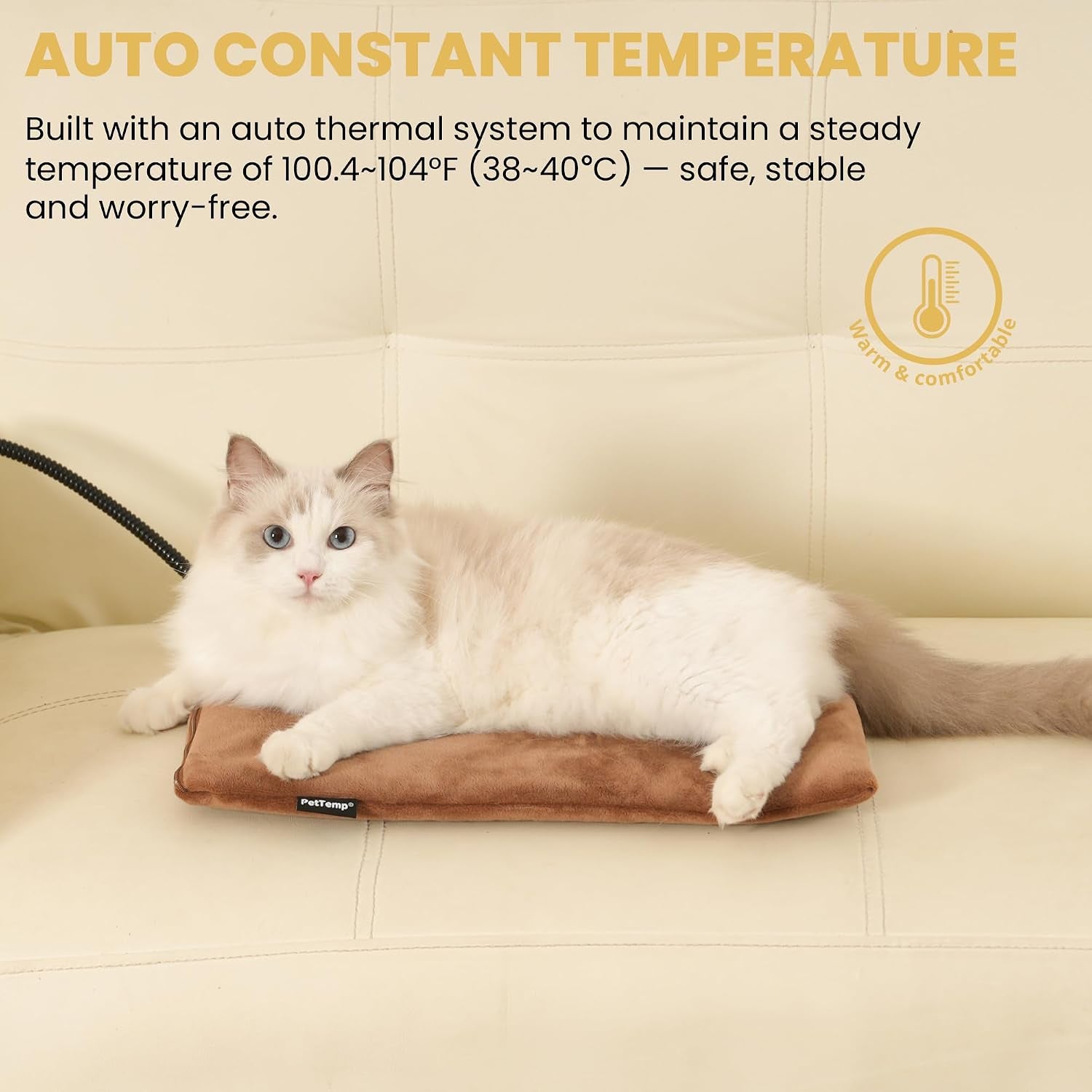 Pet Heating Pad for Cats Dogs Indoor & Sheltered Outdoor Waterproof Heated Cat Bed Heated Dog Bed Chew Resistant Cord Constant Temperature Brown 16 X 13 Inch