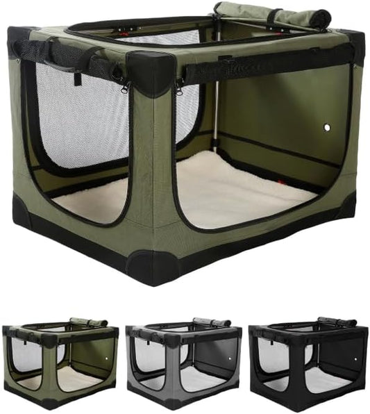 33 in Collapsible Dog Crate for Medium Large Dogs, 4 Door,Green