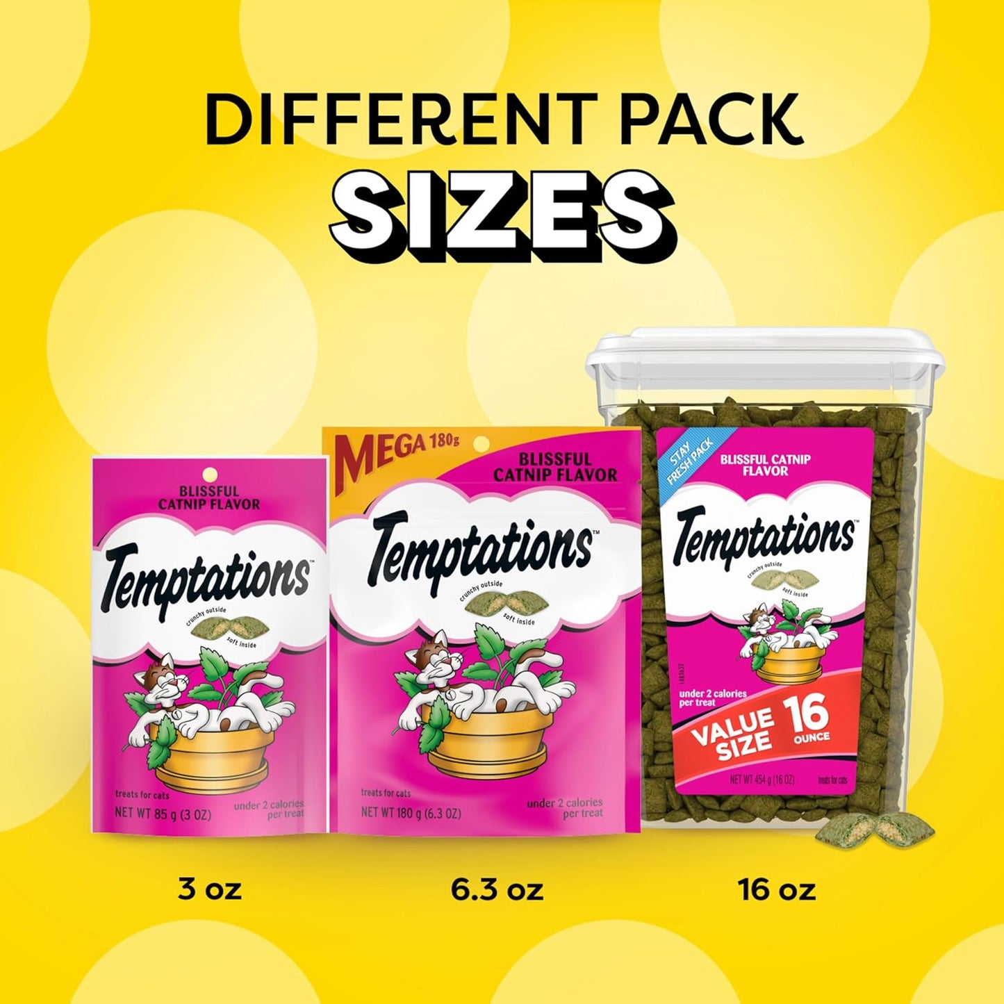 Temptations Cat Treats, Classic Crunchy and Soft Cat Treats, Blissful Catnip Flavor, Catnip Treats, 16 Oz. Tub