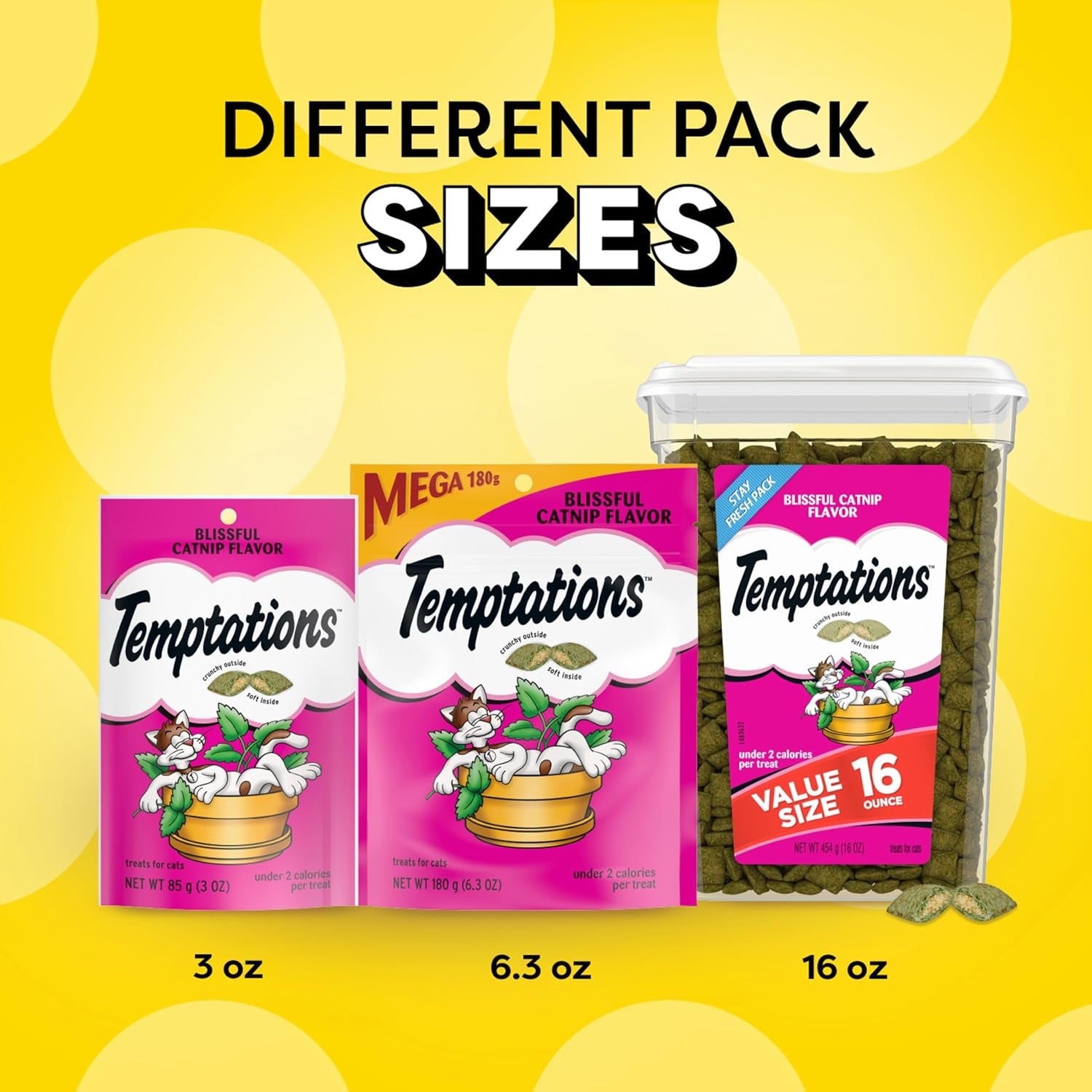 Temptations Cat Treats, Classic Crunchy and Soft Cat Treats, Blissful Catnip Flavor, Catnip Treats, 16 Oz. Tub