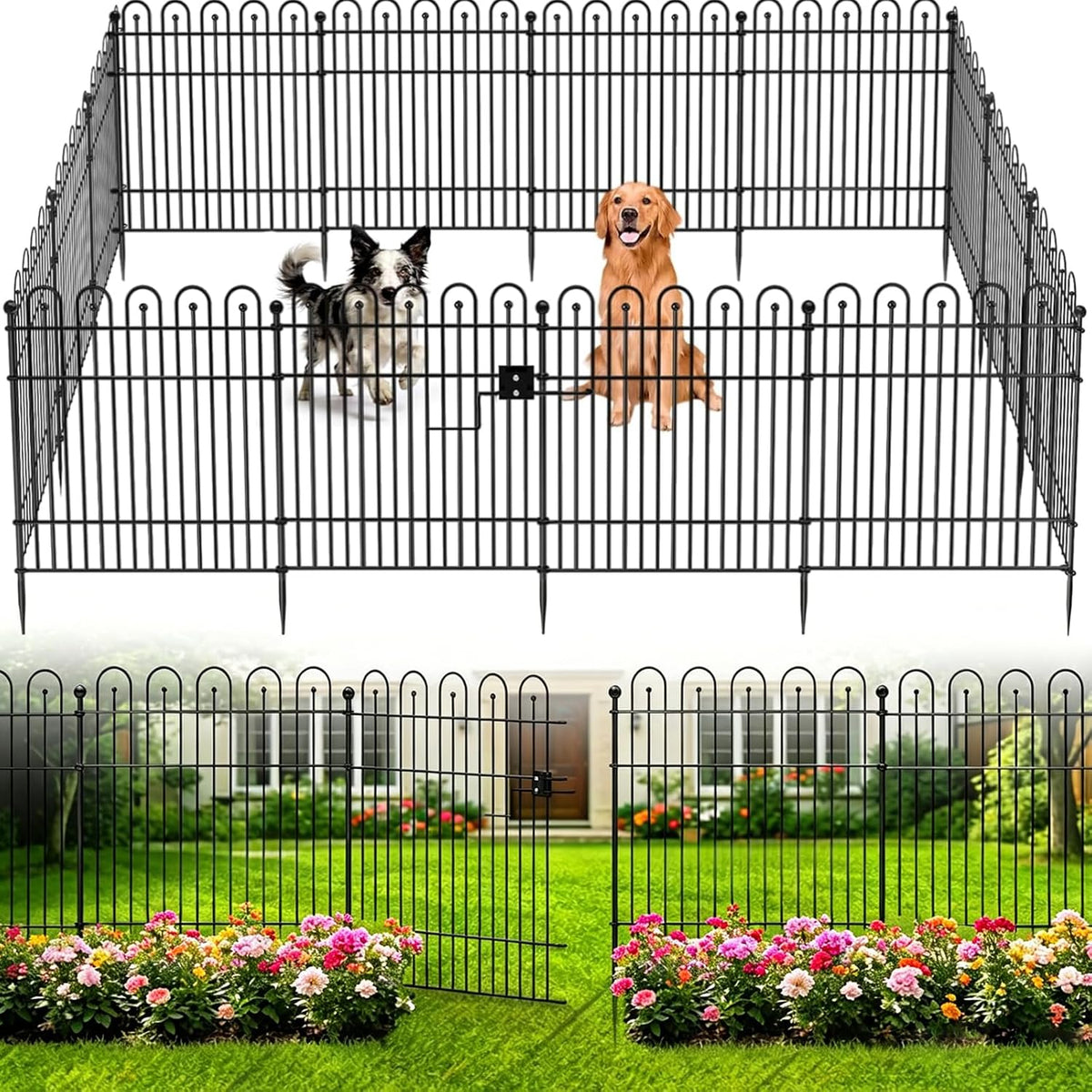 Garden Fence Animal Barrier with Gate, 10 Panels No Dig Dog Fence Outdoor