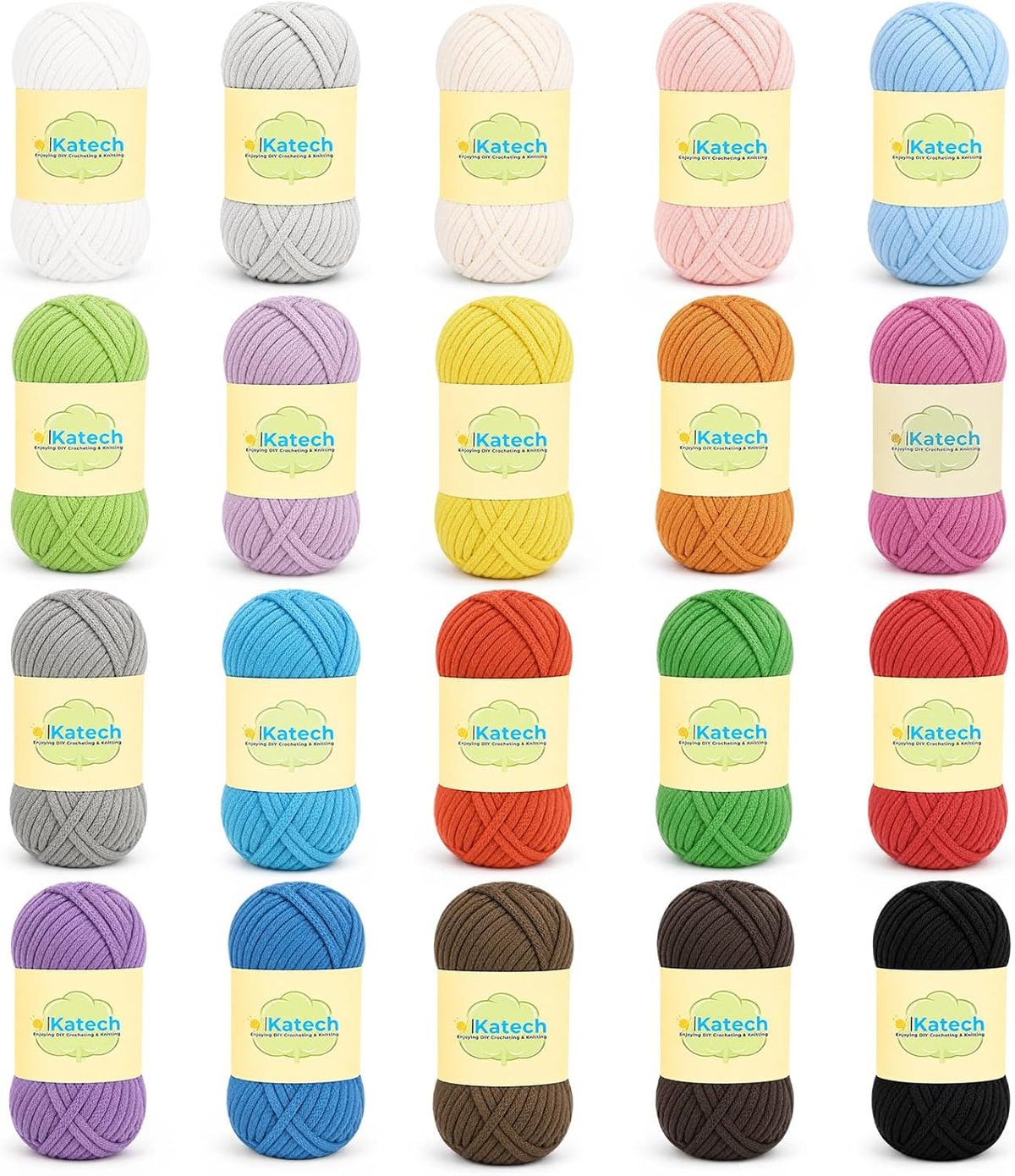 Katech 20 Mini Beginner Yarn for Crocheting of 25G/27Yd, 4 Medium Worsted