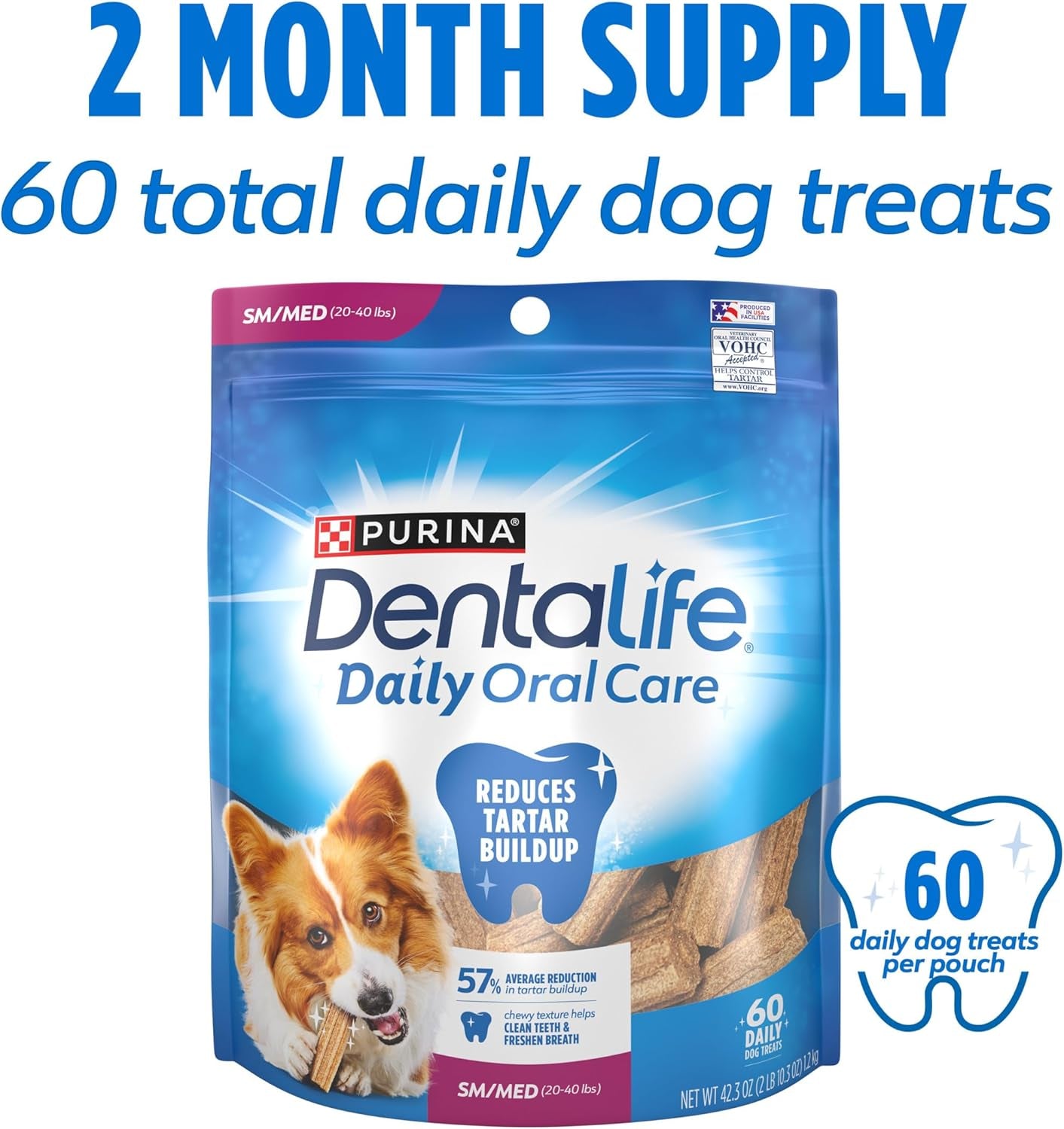Purina Dentalife Daily Oral Care Dog Dental Chews for Small and Medium Breed Dogs - 60 Ct.