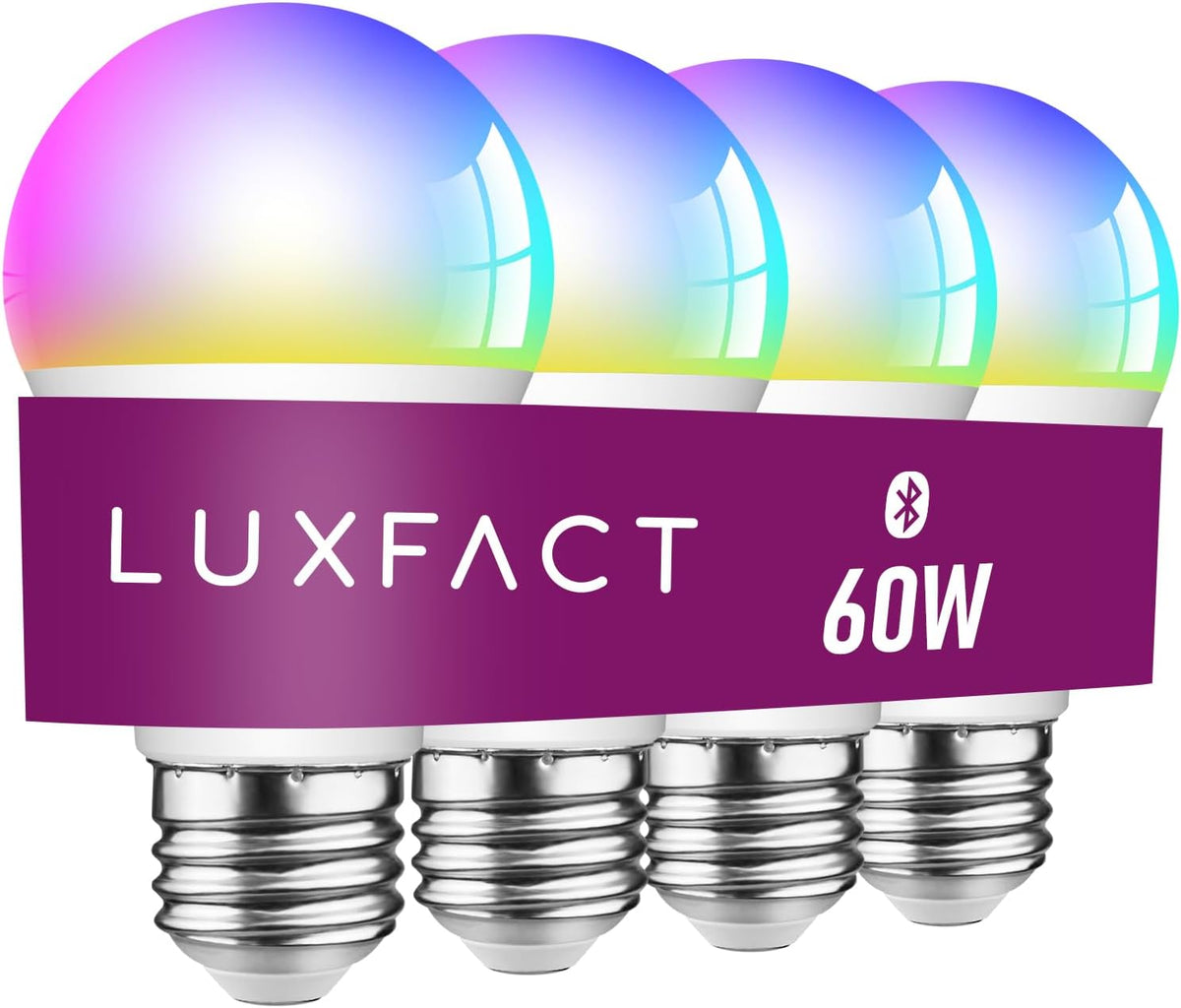 Alexa Light Bulbs, 90+CRI Bluetooth Smart Light Bulbs, A19 E26 Bulb, RGBCW Color Changing Light Bulb, No Wifi Required, No Third-Party App Required, Schedule, 9W 800LM 60W Equivalent, 4 Pack