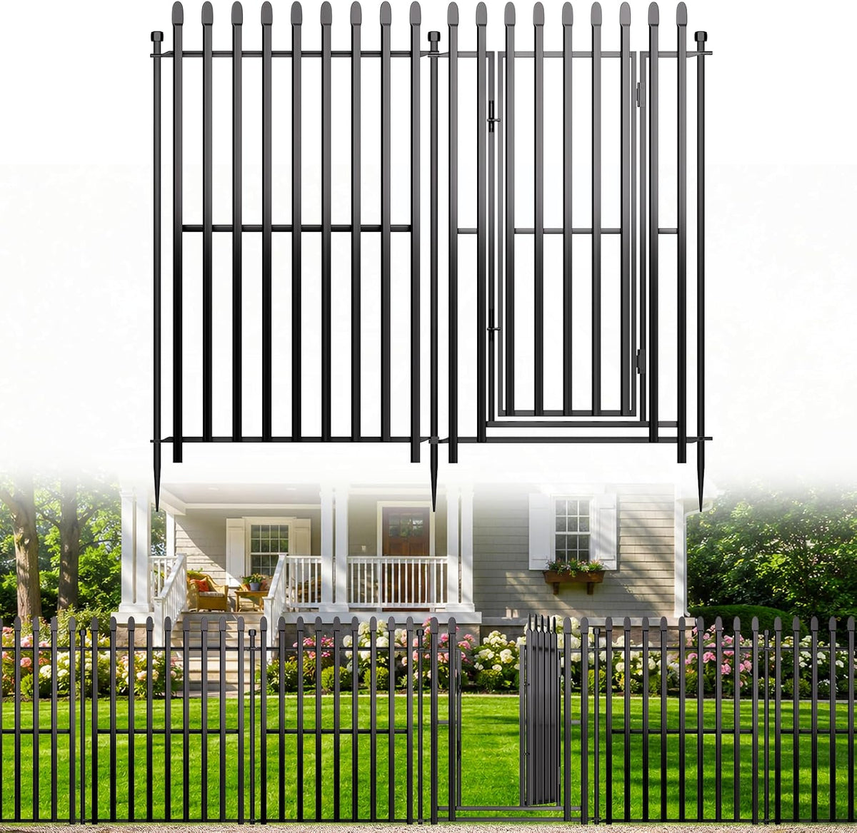 No Dig Decorative Garden Fence, 40In(H)×22Ft(L), 10 Panels with Gate