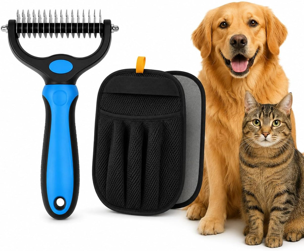 Pet Grooming Brush & Pet Hair Remover Glove Bundle