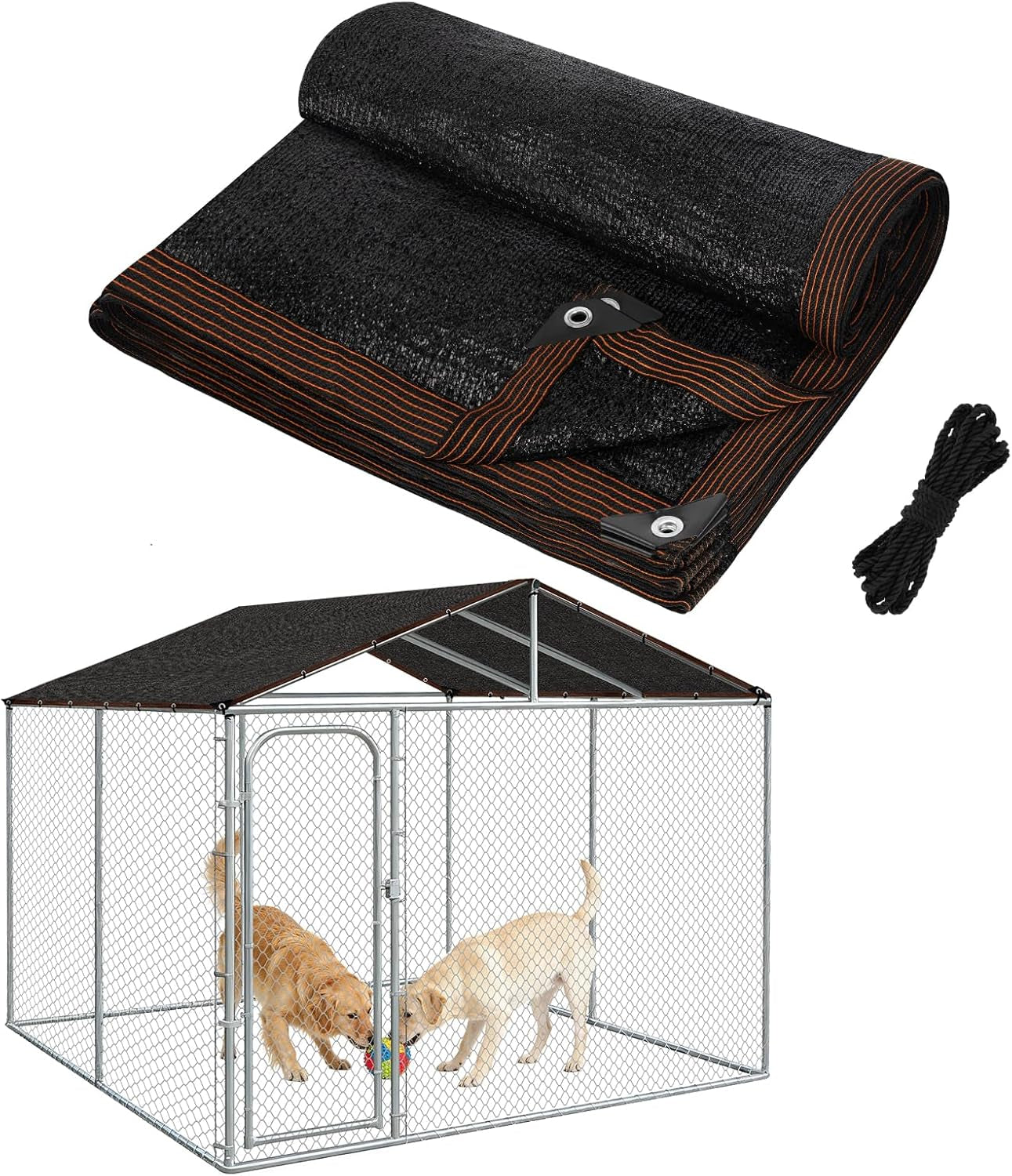 95% High Density Dog Kennel Shade Cover- 10 X 10Ft Upgrade Mesh Shade Panel with Grommets- Dog Cage Sunblock Shading Cloth Net Mesh Tarp with Rope for Outdoor Dog House Large Pet Crate Chicken Coop