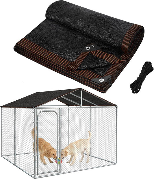 95% High Density Dog Kennel Shade Cover- 10 X 10Ft Upgrade Mesh Shade Panel with Grommets- Dog Cage Sunblock Shading Cloth Net Mesh Tarp with Rope for Outdoor Dog House Large Pet Crate Chicken Coop