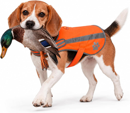 Blaze Orange Dog Hunting Vest with Fleece Lining, Reflective Safety Gear, S