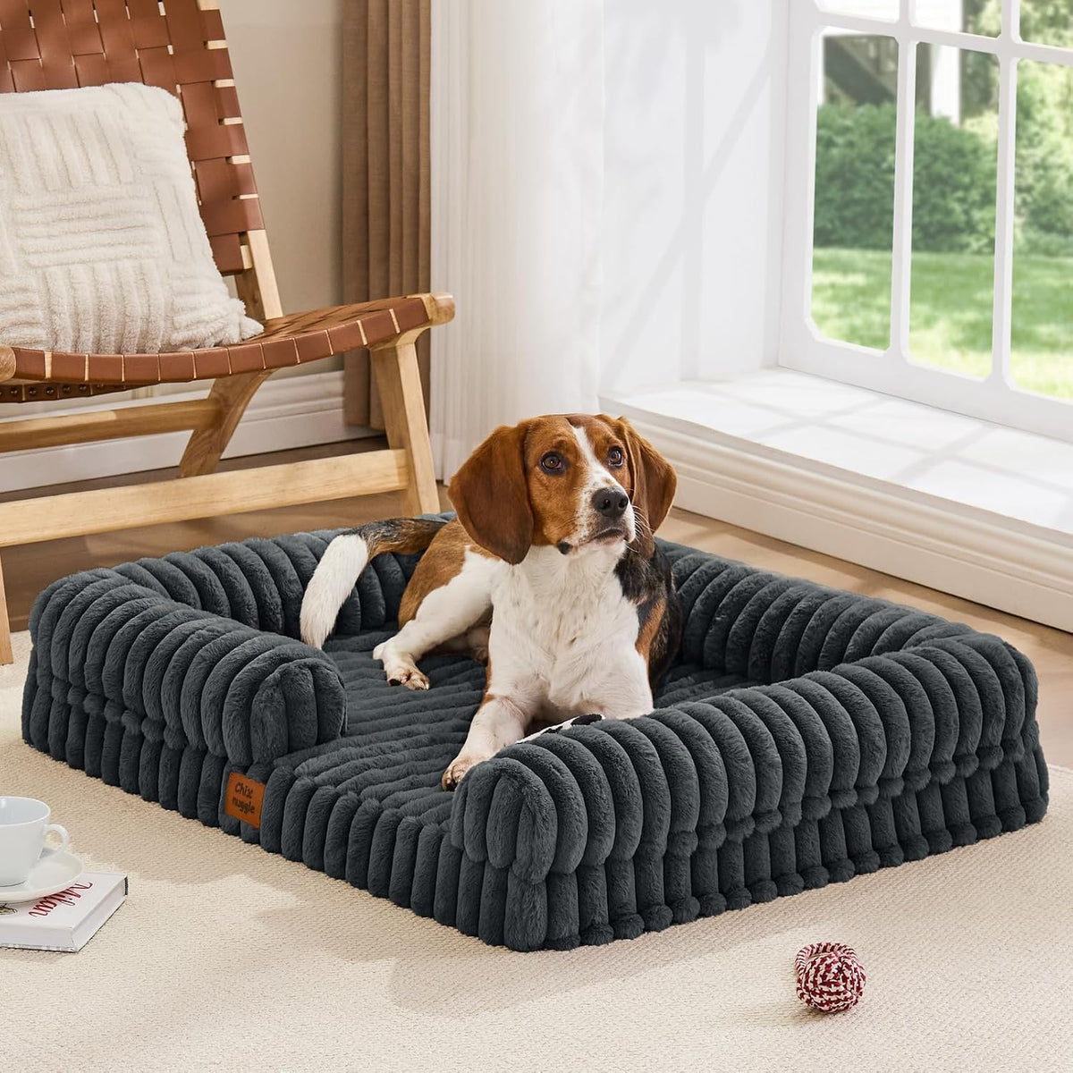 Chixnuggle Faux Fur Orthopedic Dog Bolster Bed, Waterproof Washable Cover