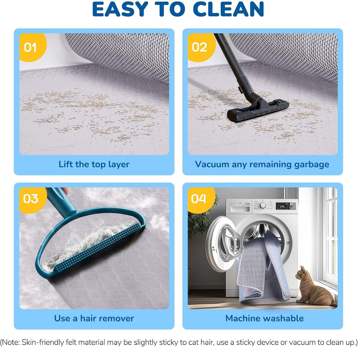 Burgeonnest Cat Litter Mat 47" X 35" XL, Washable Urine-Proof Non-Slip Gray