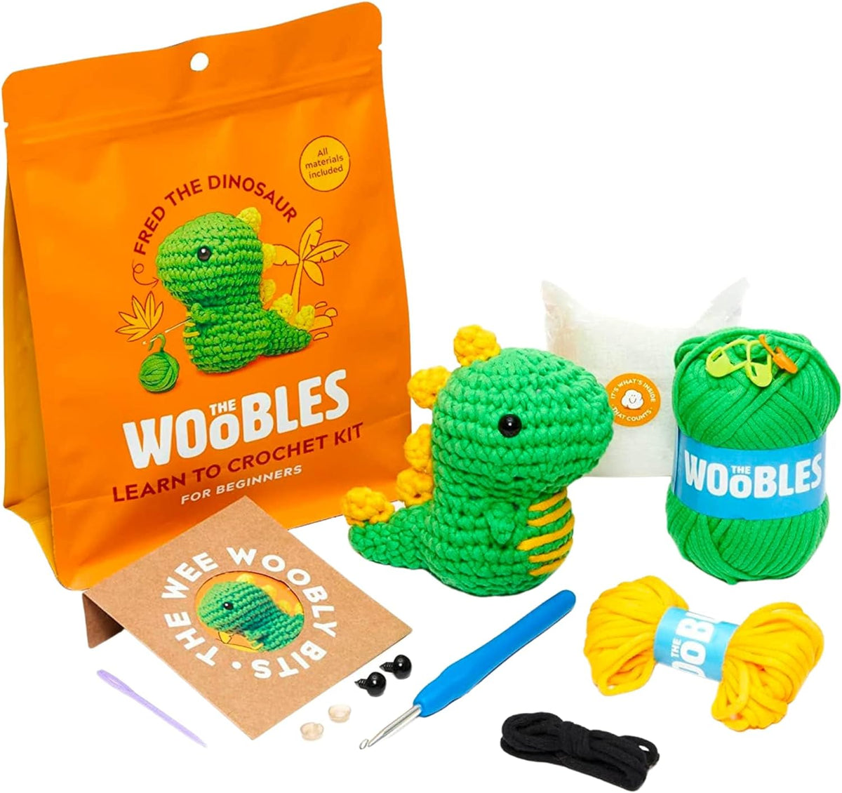 The Woobles Crochet Kit for Beginners (Fred the Dinosaur)