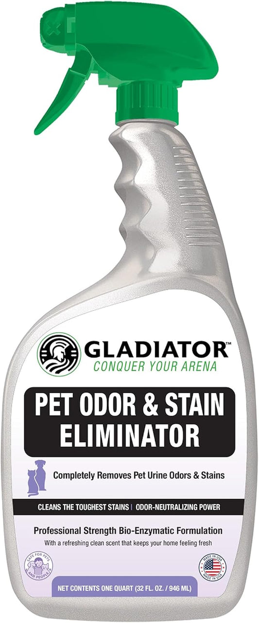 Gladiator Pet Odor & Stain Eliminator, Enzyme Urine Cleaner 32 Oz