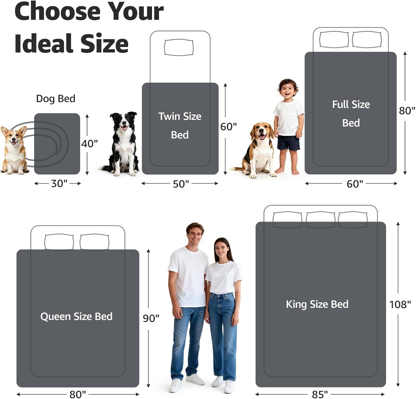 LOOBANI Waterproof Blanket for Bed: Reversible Soft Flannel Twin Bed Blanket 60" X 80", Leakproof Throw Spill-Proof Dog Pet Blanket for Couch, Sofa Protect, Movie Time, Camping, Travel, Grey