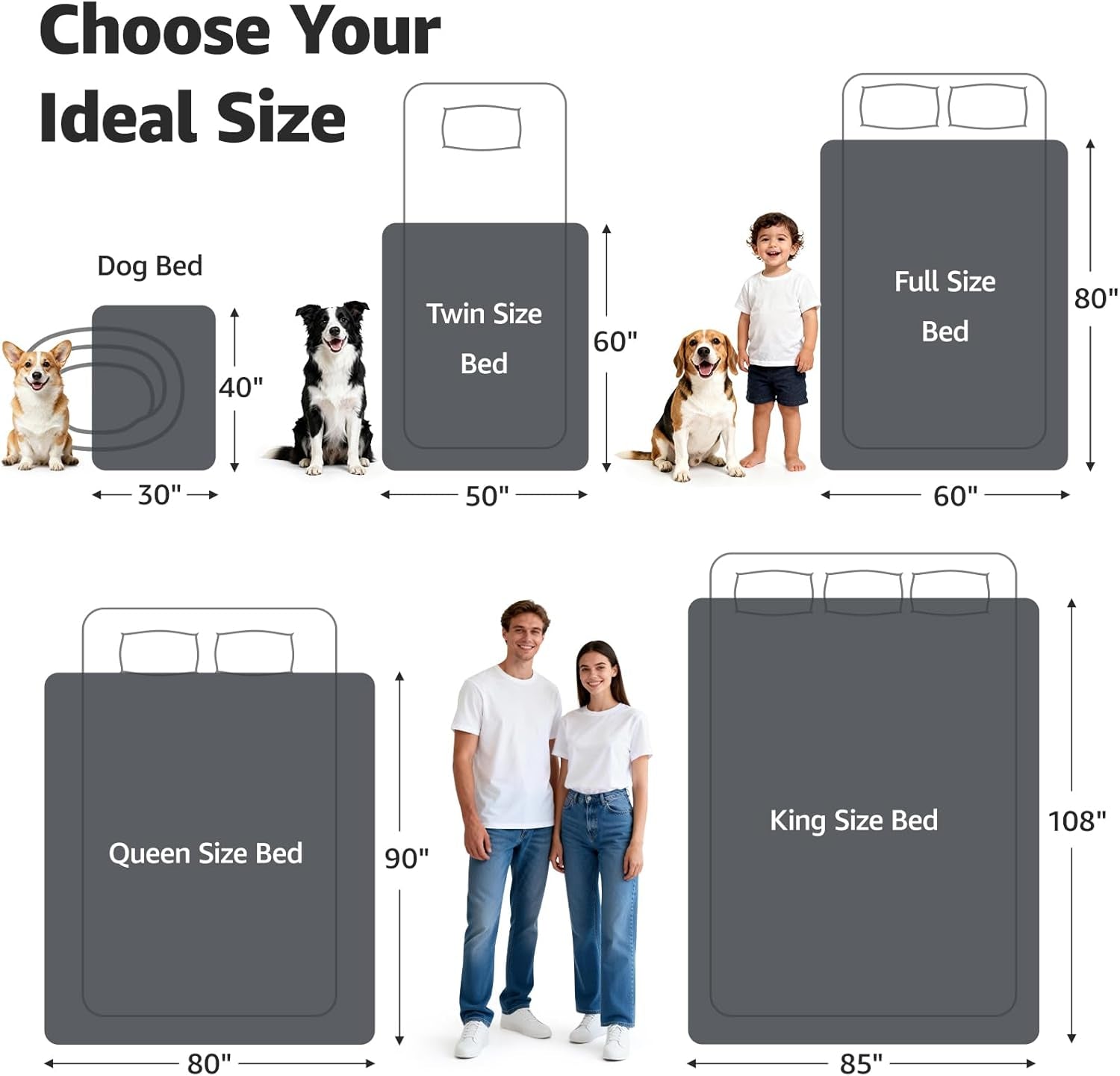 LOOBANI Waterproof Blanket for Bed: Reversible Soft Flannel Twin Bed Blanket 60" X 80", Leakproof Throw Spill-Proof Dog Pet Blanket for Couch, Sofa Protect, Movie Time, Camping, Travel, Grey